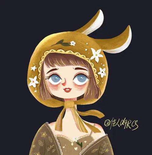 插画花和少女头像