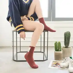 木几良品女士中筒秋冬款纯色休闲系列秋冬厚款女袜浙江仓