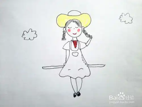 简笔画之穿牛仔裙的小女孩涂色法分享