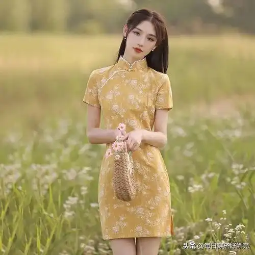 第57章黄色蕾丝年轻少女高端高贵气质旗袍