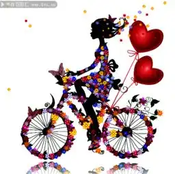骑车美女花纹矢量