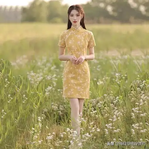 第57章黄色蕾丝年轻少女高端高贵气质旗袍