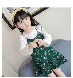 a6童装2017韩版新款小女童两件套秋季童装女套装长袖t吊带裙