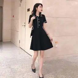 雅美奴蕾迪2019夏季新款韩版网红小香风polo领小黑裙短袖连衣裙黑色收腰裙子女小黑裙黑色s蜜芽,中国领先的进口母婴限时特卖商城