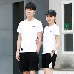 运动套装男女夏季短袖短裤纯棉情侣装休闲服两件套跑步透气团体服
