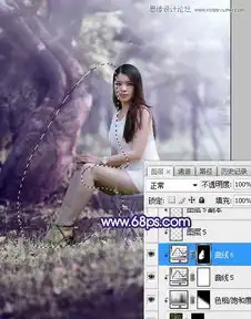 photoshop调出树林下女孩唯美紫色逆光效果