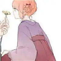一个动漫情侣头画图风格好像是插画一样男头像是一个男孩手里拿着一朵花好像是野菊花送给一个女滴女头