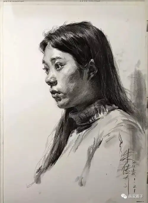 女青年侧面素描这么画,校考有用