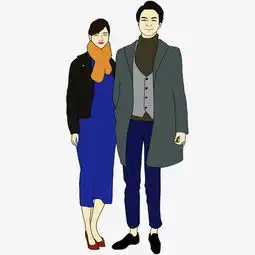 情人节蓝灰色系手绘插画风情侣出街秋冬搭配png免抠图片素材其他格式下载动漫人物大全
