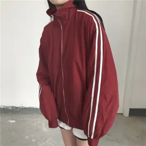 春夏秋薄款原宿风bf宽松运动韩版休闲女纯色条纹衣学生班服外套潮