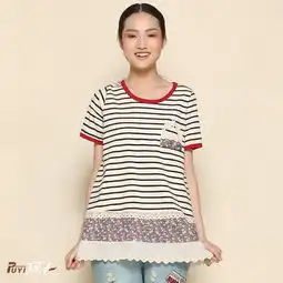 璞衣夏季文艺小清新女装拼碎花圆领短袖条纹堆糖,美图壁纸兴趣社区