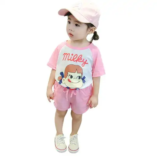 夏季女宝宝短袖套装2020韩版儿童短裤两件套洋气卡通印花女童装潮