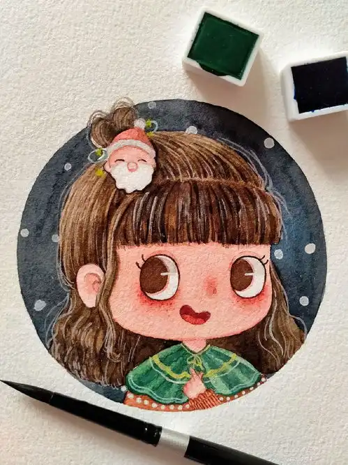 圣诞水彩头像圣诞女孩