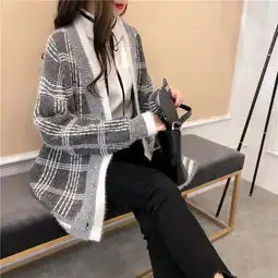 fx2018秋冬新款甜美小清新宽松韩版针织外套慵懒风毛衣女