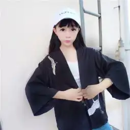 春夏新款日系黑色仙鹤印花和风外套百搭复古改良和服女学生防晒衣