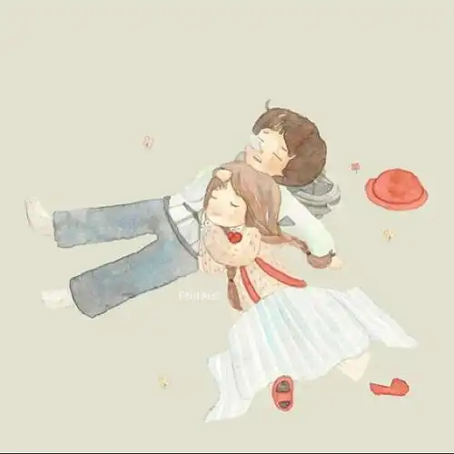 手绘插画女孩男孩小情侣