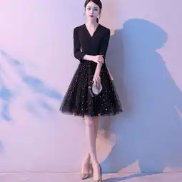 黑色晚礼服女2020新款春季短款宴会气质小个子年会礼服裙平时可穿