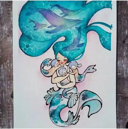马克笔与水彩的创意插画奇妙的女生美人鱼世界手绘好素材
