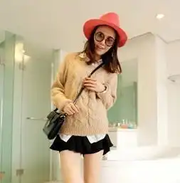 秋装女颜色美造型百搭浅驼色基本款粗针气质毛衣女麻花毛衣外套