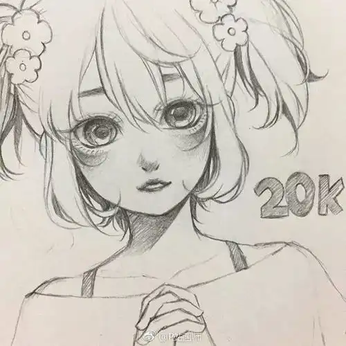 34个手绘白描线稿,动漫言情风女孩,抱走临摹上色吧