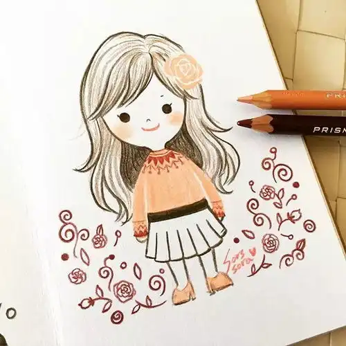 可爱的女孩彩铅画,小伙伴们收图吧