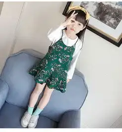 a6童装2017韩版新款小女童两件套秋季童装女套装长袖t吊带裙