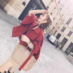 zy喜哥牛角扣毛呢大衣女中长款秋冬新款英伦风披风斗篷