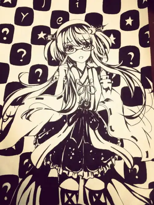 手绘马克笔黑白少女