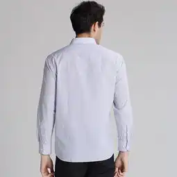 啄木鸟男士长袖衬衫正装蓝竖条纹休闲衬衣秋季男装