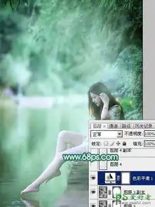 photoshop给湖景边自拍的甜美女孩儿性感照片调出唯美的青绿色效6