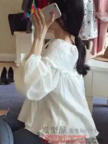 泡泡袖白衬衫甜美少女风