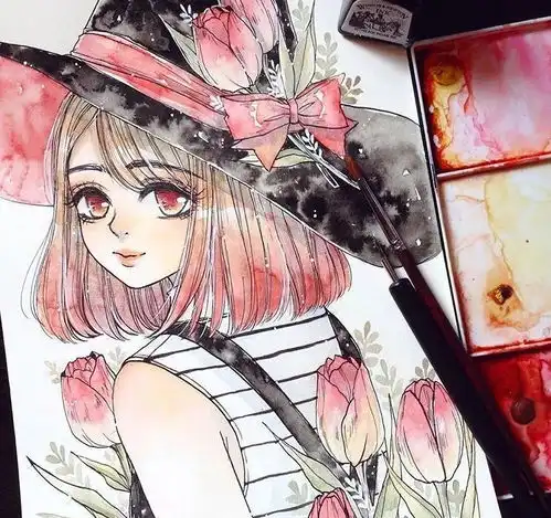 水彩画的卡通女生,每一幅都想收藏