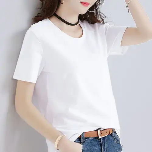 100纯棉2020夏白色t恤女短袖简约休闲宽松百搭字母印花大码学生