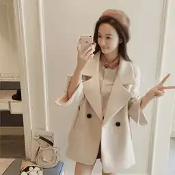 秋装新款翻领中长款毛呢外套女2017韩版女装长袖双排扣大衣