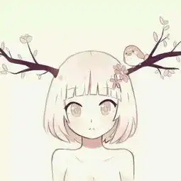 有一个动漫图片是一个短发女生上长了对鹿角背景颜色是淡紫色的好像不是动漫像是一张绘图知道的