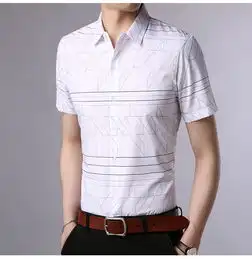 男短袖休闲条纹韩版衬衣上衣服半袖寸衫夏季新款衬衫牌服
