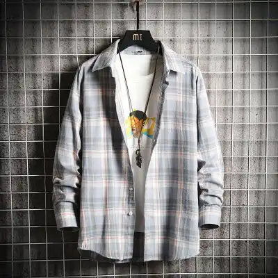 衬衫男士长袖加绒衣服保暖帅气格子衬衣痞帅条纹打底韩版潮流外套