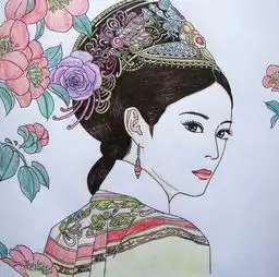 10岁女孩用彩铅画的古风手绘