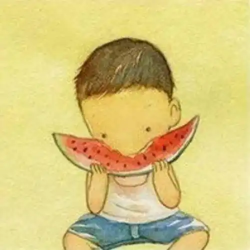 各位,找这个图片的原图,这是我从原图上截下来的,原图还有一个小女孩也在吃西瓜,拜托了各位