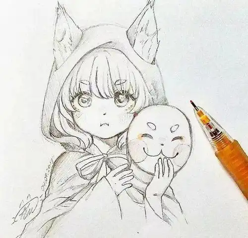 彩铅画入门教程一组美少女黑白铅笔线稿,彩铅画入门临摹
