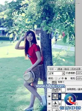 photoshop调出倚树美女梦幻清新的蓝色调