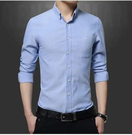 男人留步秋季新品男式衬衫长袖潮流衬衣男装青年翻领纯色男式百搭长袖衬衫qlg福卡商城