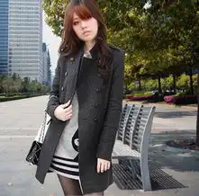 韩版女装新款双排扣显瘦羊毛呢大衣风衣外套256
