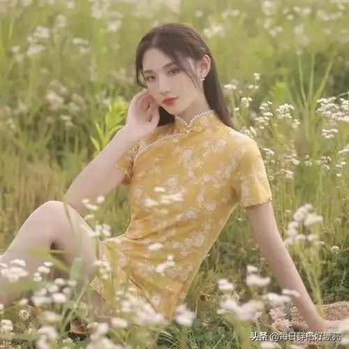 第57章黄色蕾丝年轻少女高端高贵气质旗袍