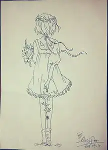 黑白线稿女孩手绘