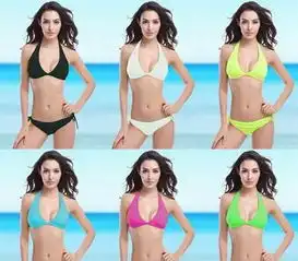 bikini比基尼聚胸外贸均码游泳衣2016新款带胸垫荧光多色泳装