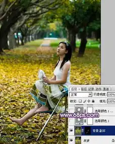 photoshop调出紫色唯美的树林人物写真图片
