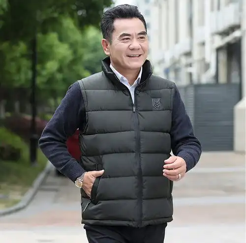 爸爸装秋冬季中老年人马甲男加厚背心中年男士马夹外套羽绒棉坎肩