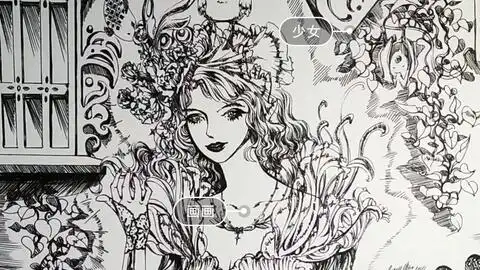 手绘黑白线描梦幻女孩简单绘画教程