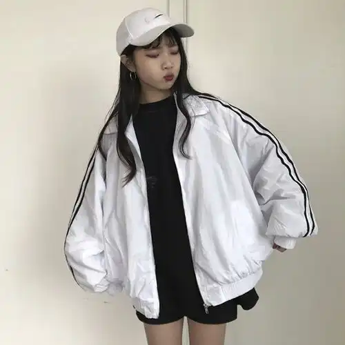 春夏秋薄款原宿风bf宽松运动韩版休闲女纯色条纹衣学生班服外套潮